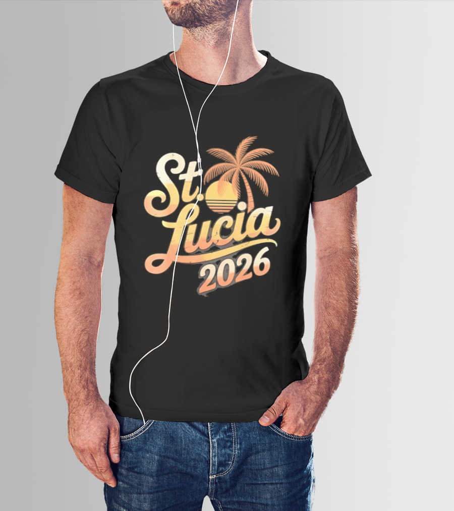 St. Lucia 2026 Palm Tree And Sunset T-Shirt
