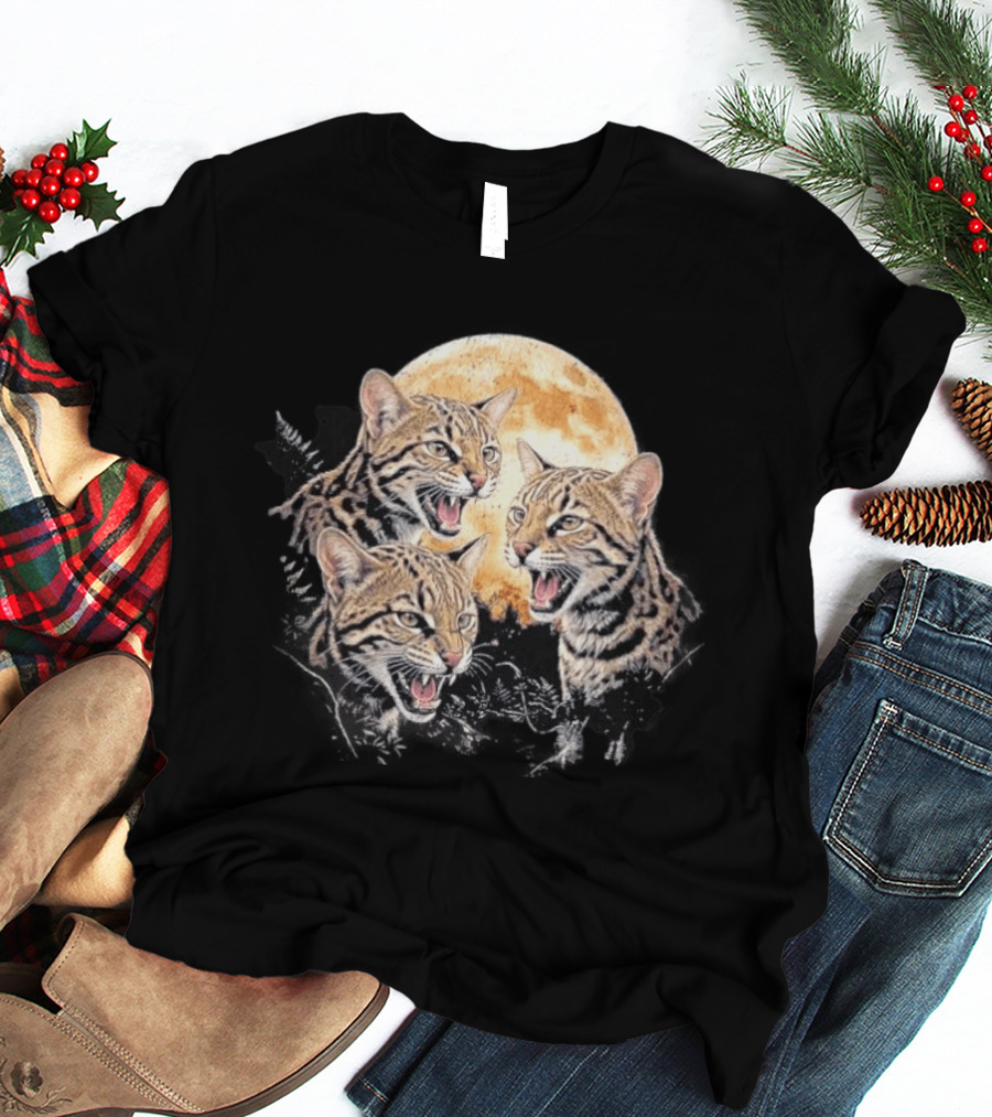 Three Tilcayo Bolivia Cloud Forest Wildcats Full Moon Roaring Trio T-Shirt