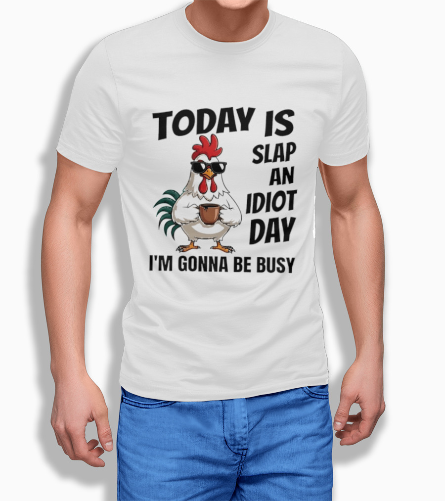 Today Is Slap An Idiot Day I'm Gonna Be Busy Chicken With Coffee And Sunglasses T-Shirt