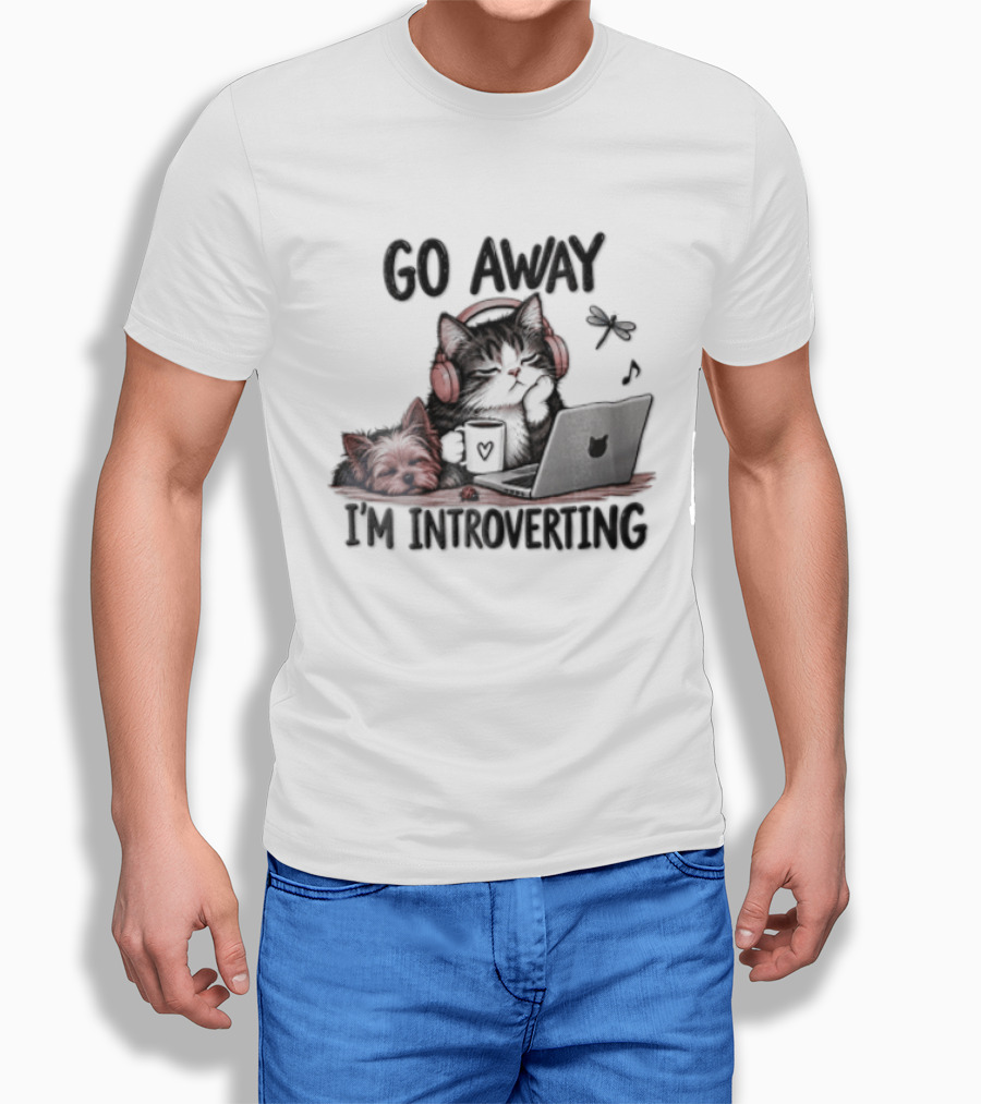 GO Away IM Introverting Cat Headphones Laptop Dog Dragonfly T-Shirt