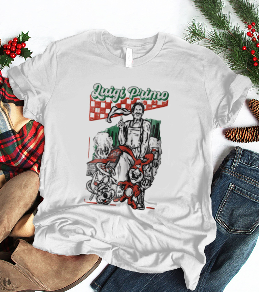 Luigi Primo Chef Tossing Pizza Dough With Rabbit And Pizza Oven T-Shirt