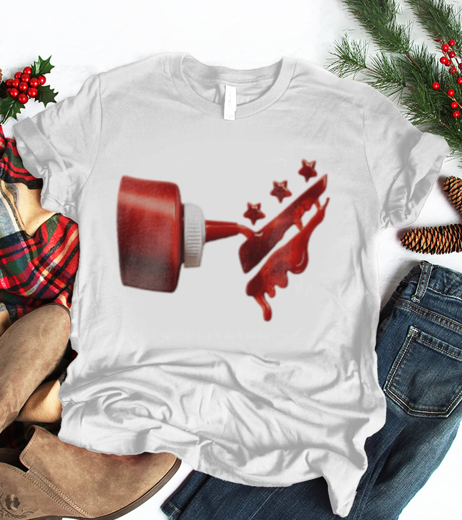 Red Squeeze Bottle Pouring Ketchup With Stars T-Shirt