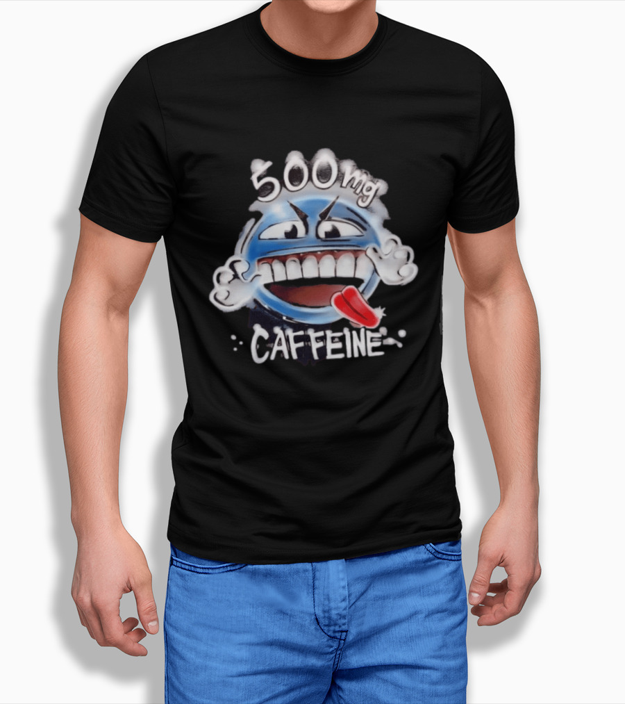 500mg Caffeine Airbrushed Smiley Face Coffee Lover T-Shirt