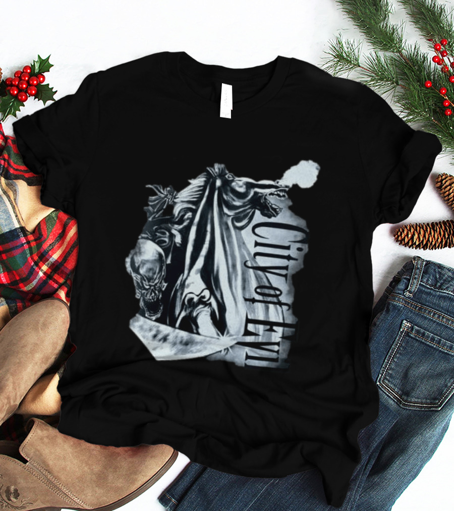 A7xworld Store City Of Evil Horseman Skull Garment Dye T-Shirt