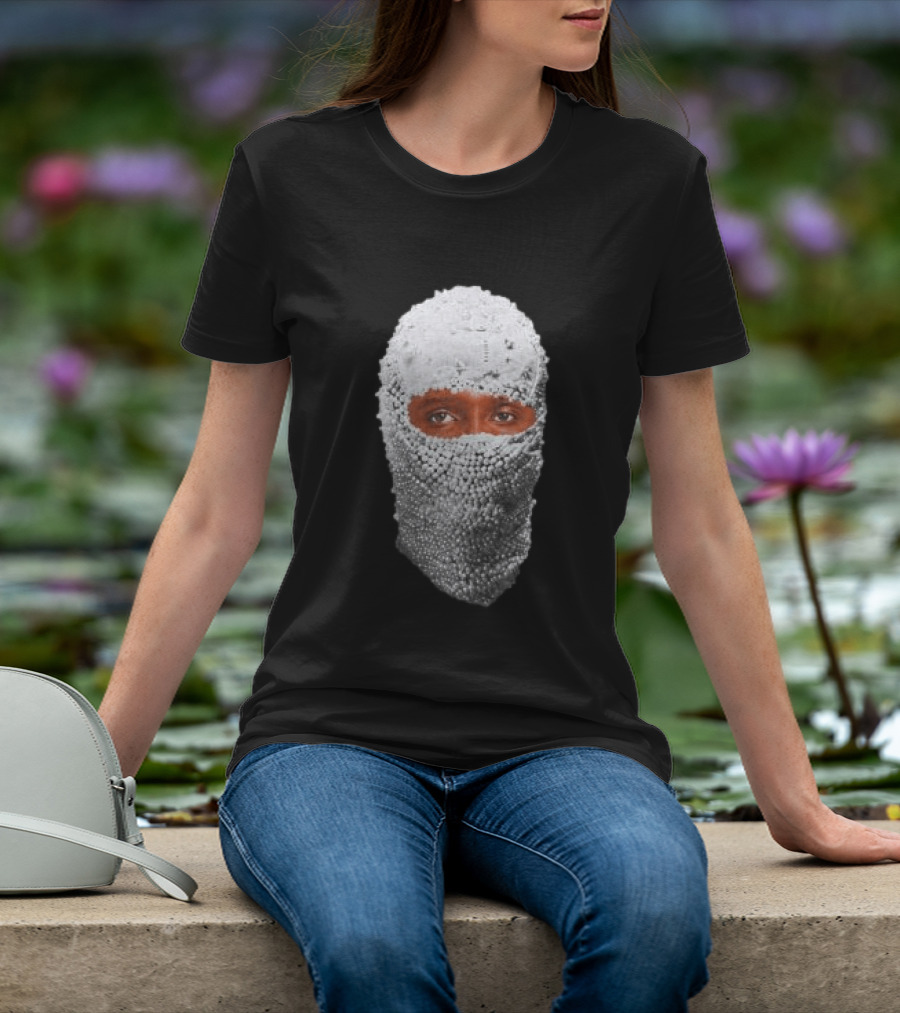 African Boy Store AFB Pearl Mask Eyes Peering Through Beaded T-Shirt