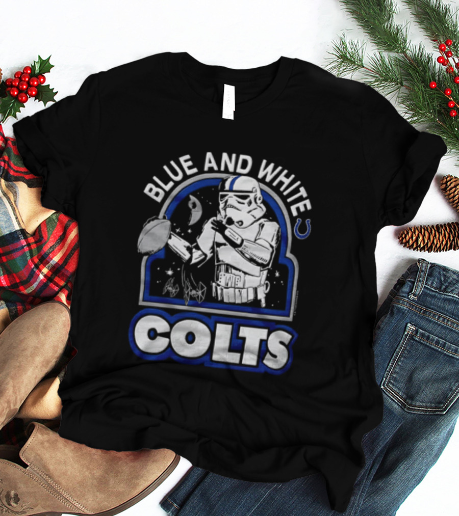 Blue And White Colts Stormtrooper Throwing Football Space T-Shirt