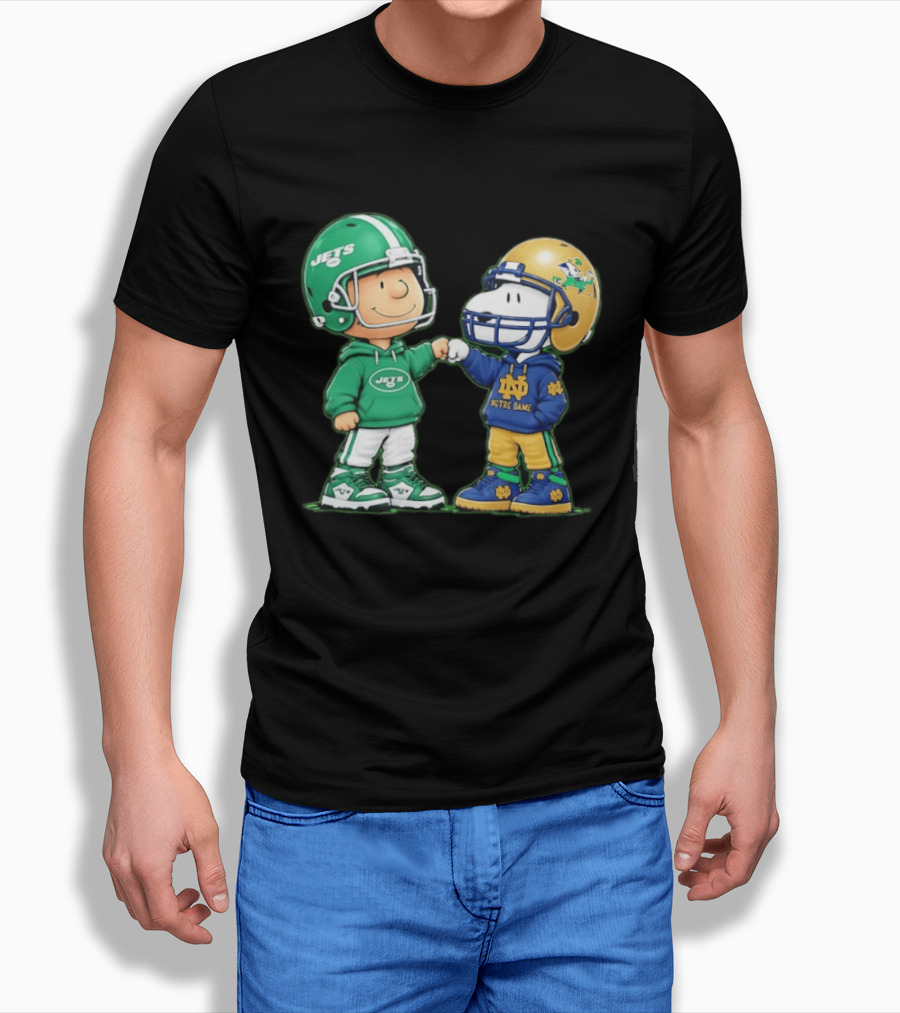 Charlie Brown Jets Snoopy Notre Dame Fist Bump T-Shirt