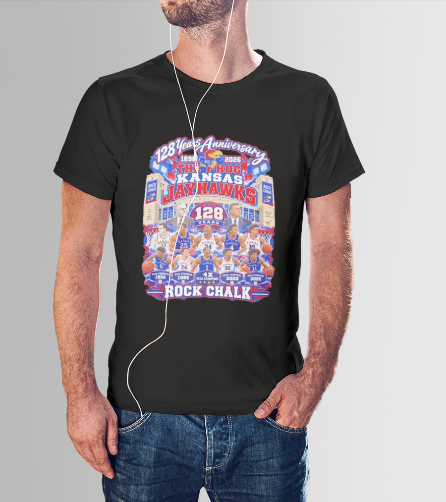 Kansas Jayhawks 128 Years Anniversary 1898 2026 The Phog NCAA Champions Rock Chalk T-Shirt
