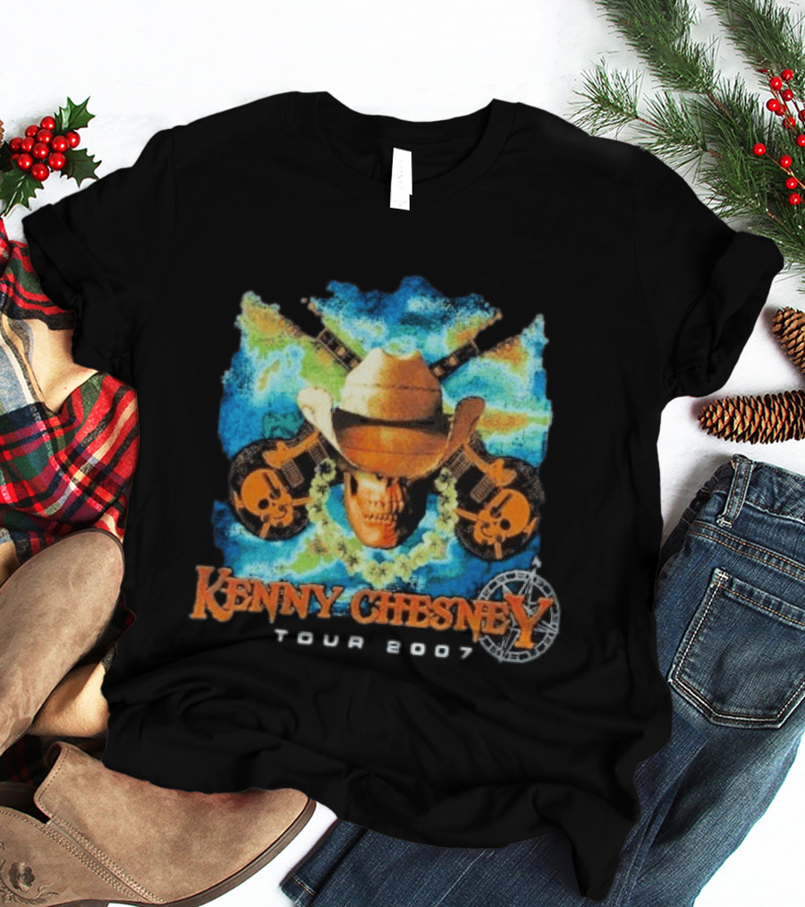 Kenny Chesney Tour 2007 Skull Cowboy Hat Guitar T-Shirt
