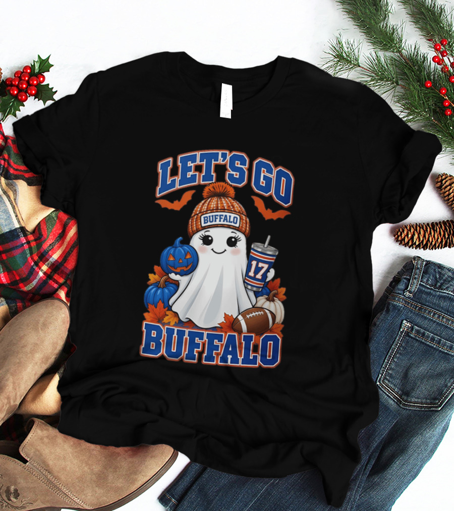 Let's Go Buffalo Halloween Ghost Football Festive Pumpkins 2026 T-Shirt
