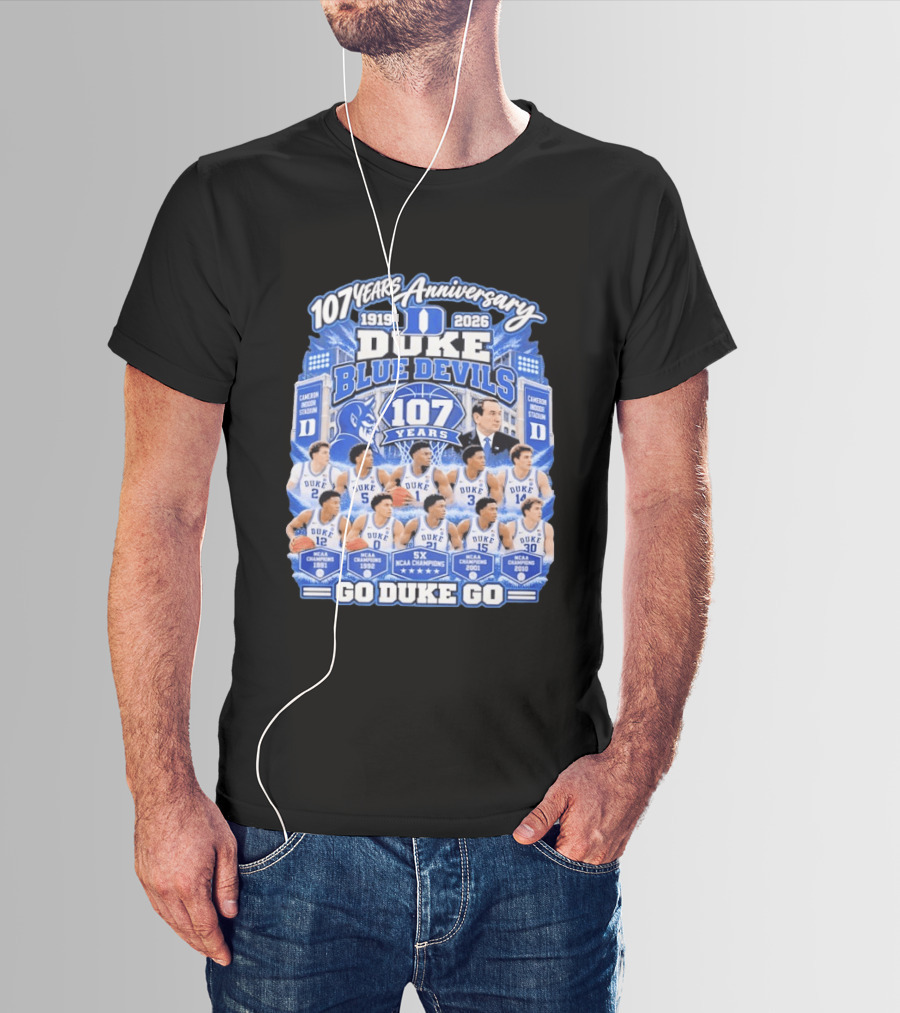 107 Years Anniversary 1919 2026 Duke Blue Devils NCAA Champions 5X Go Duke Go T-Shirt