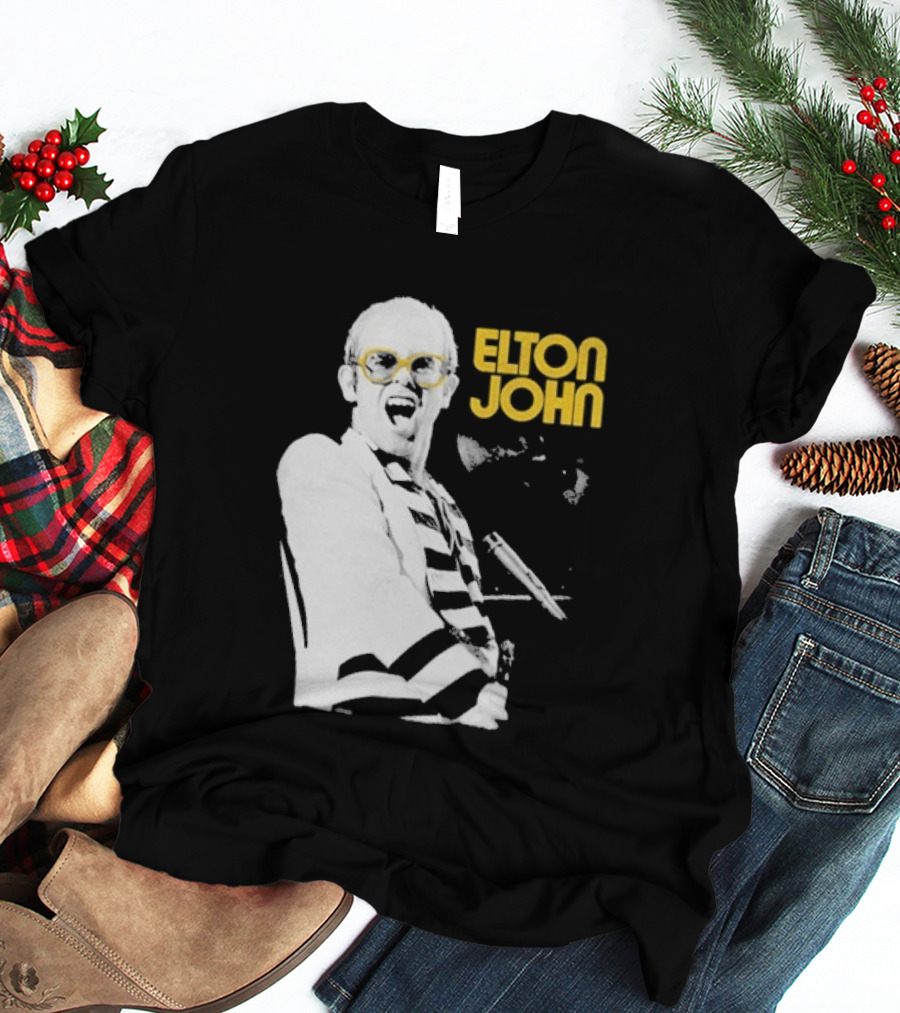 Elton John Classic Concert Series Iconic Glasses And Microphone T-Shirt