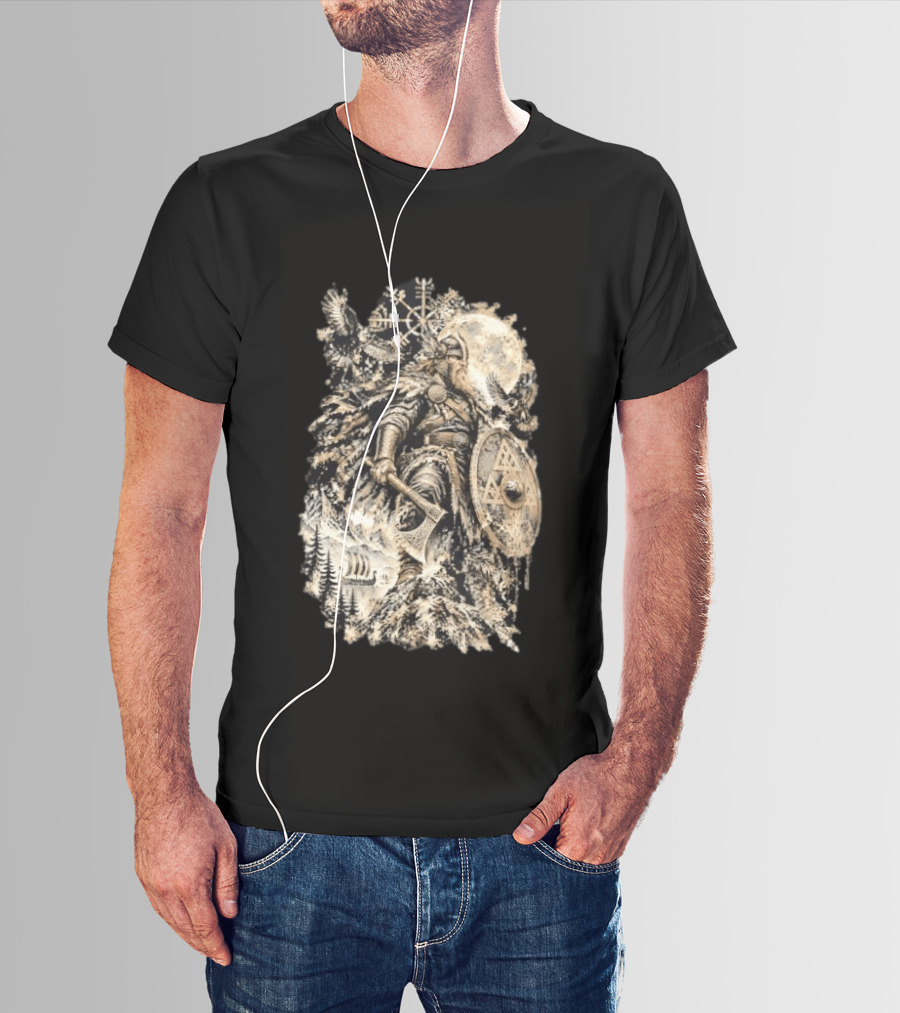 Norse God Viking Warrior Axe Valknut Symbol Raven Longship T-Shirt