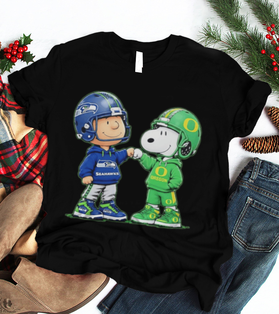 Peanuts Characters Seattle Seahawks Oregon Ducks Fist Bump Friendship Gear T-Shirt