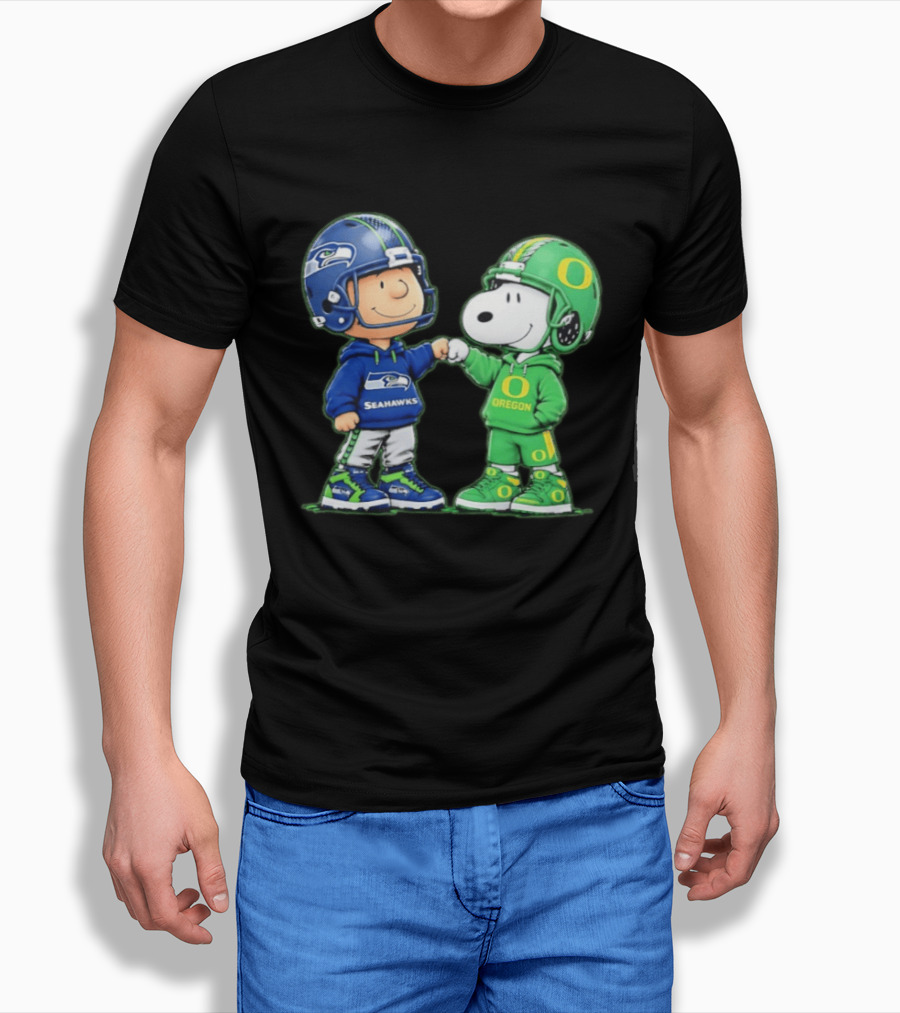 Peanuts Characters Seattle Seahawks Oregon Ducks Fist Bump Friendship Gear T-Shirt