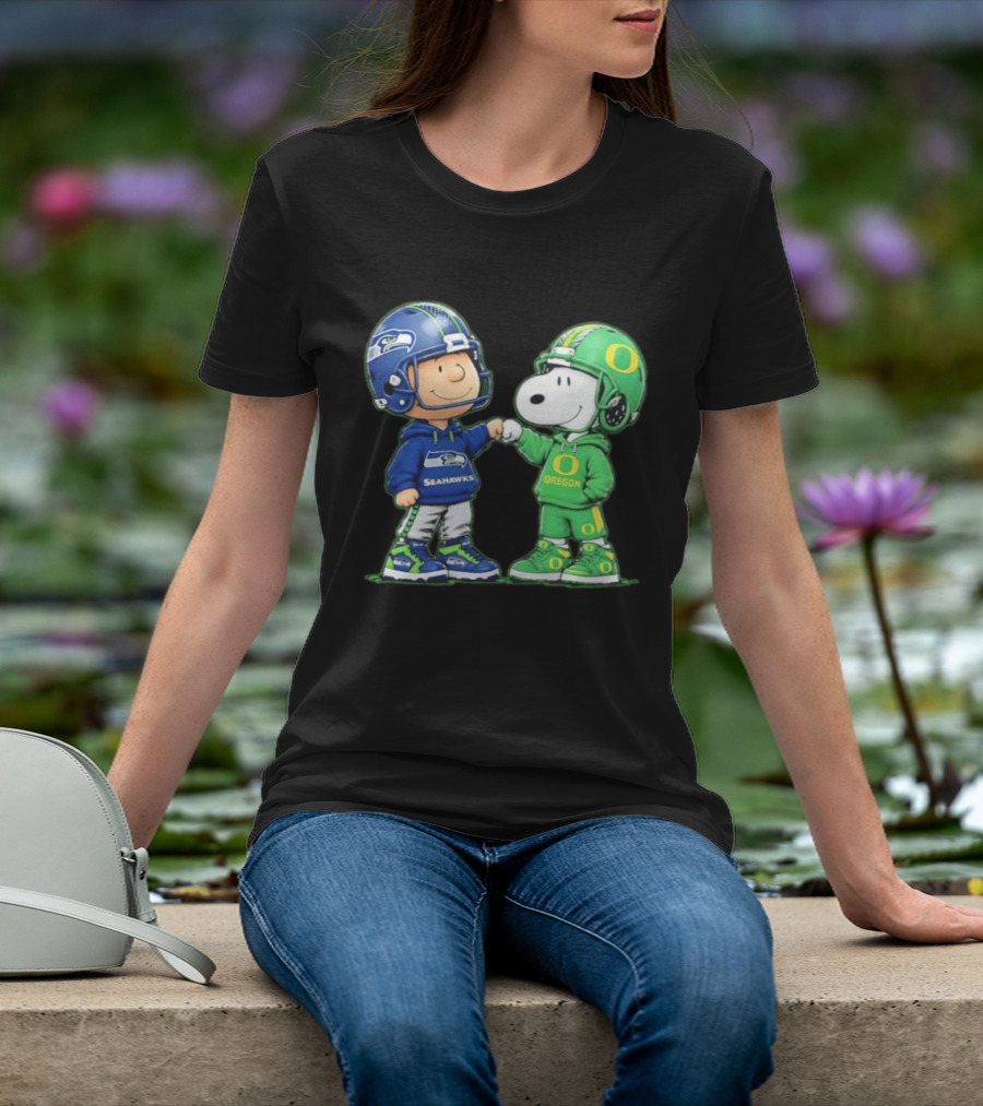 Peanuts Characters Seattle Seahawks Oregon Ducks Fist Bump Friendship Gear T-Shirt