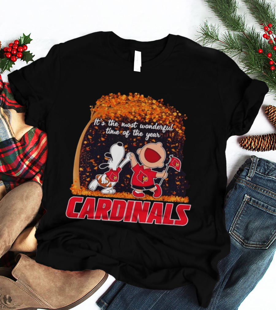 Snoopy Charlie Brown Dancing Louisville Cardinals Most Wonderful Time T-Shirt