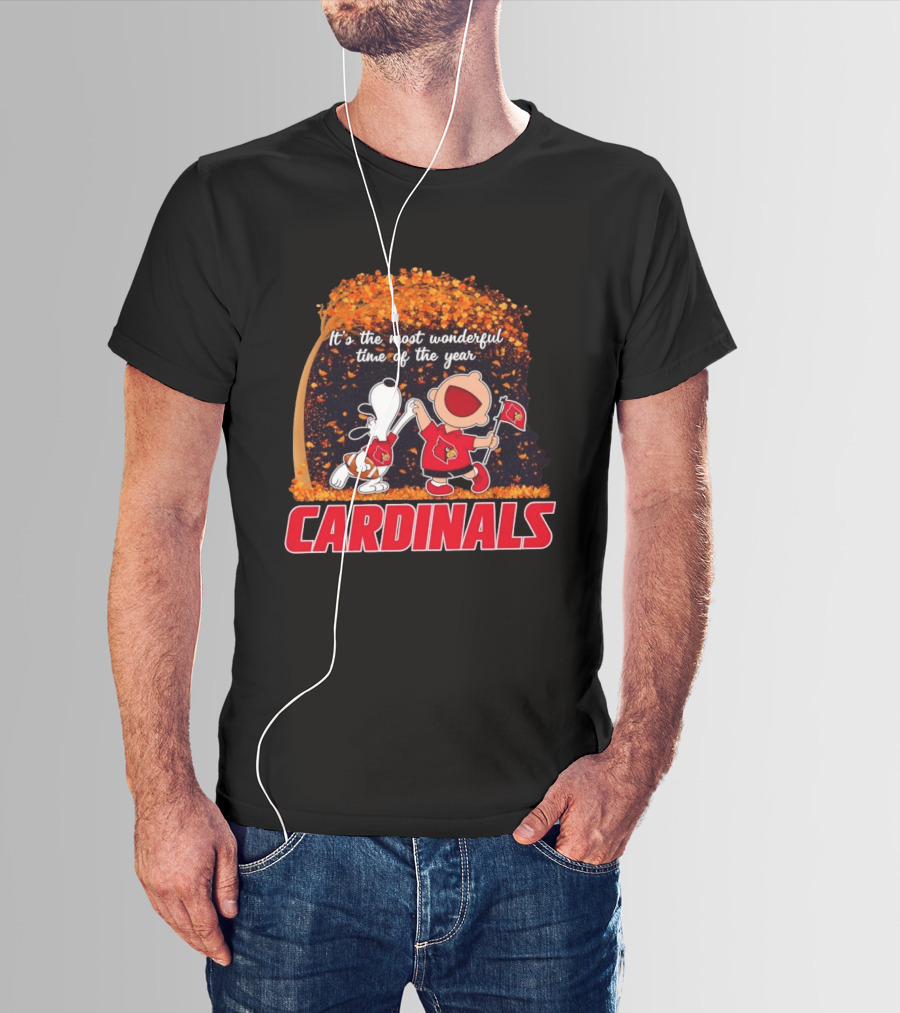 Snoopy Charlie Brown Dancing Louisville Cardinals Most Wonderful Time T-Shirt