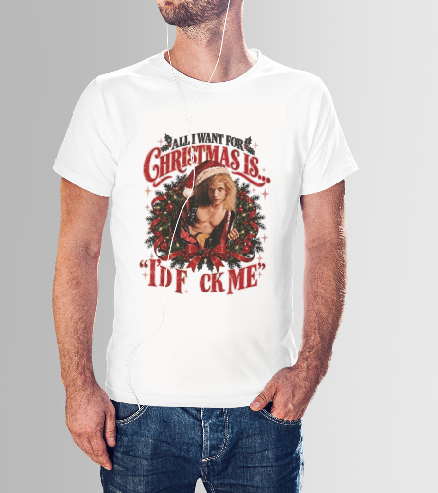 All I Want For Christmas Is I'd Fck Me Santa Hat Wreath Bow T-Shirt