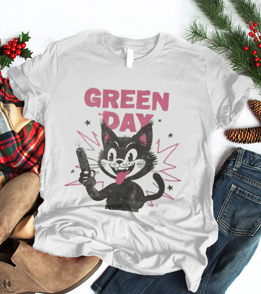 Green Day American Dream Dynamite Cat With Cartoon Dynamite T-Shirt