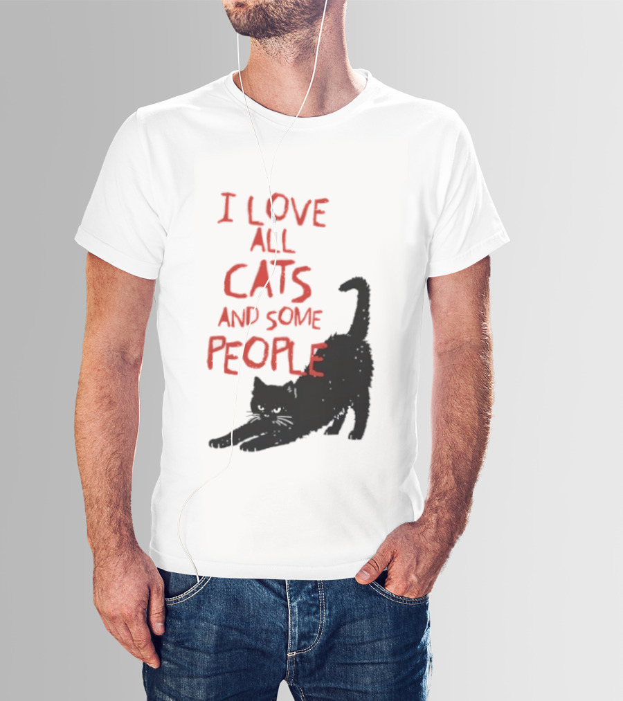 I Love All Cats And Some People Funny Cat Lovers Stretching Black Cat T-Shirt