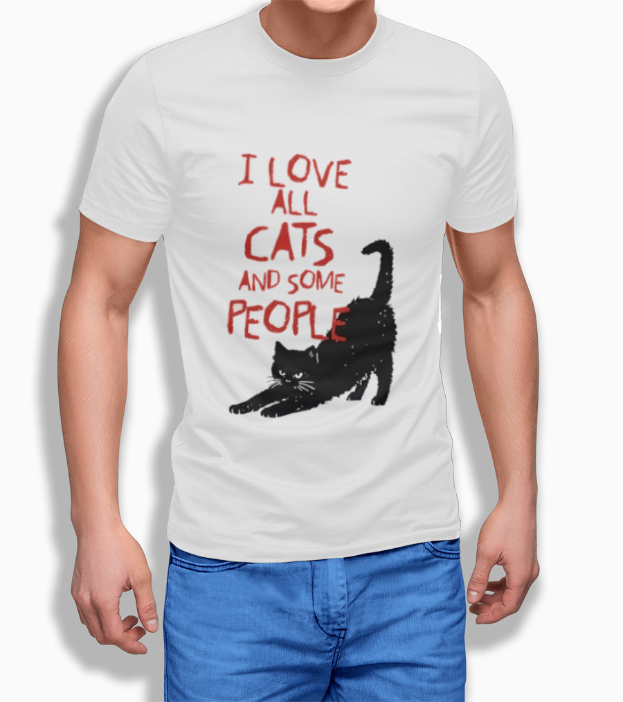 I Love All Cats And Some People Funny Cat Lovers Stretching Black Cat T-Shirt
