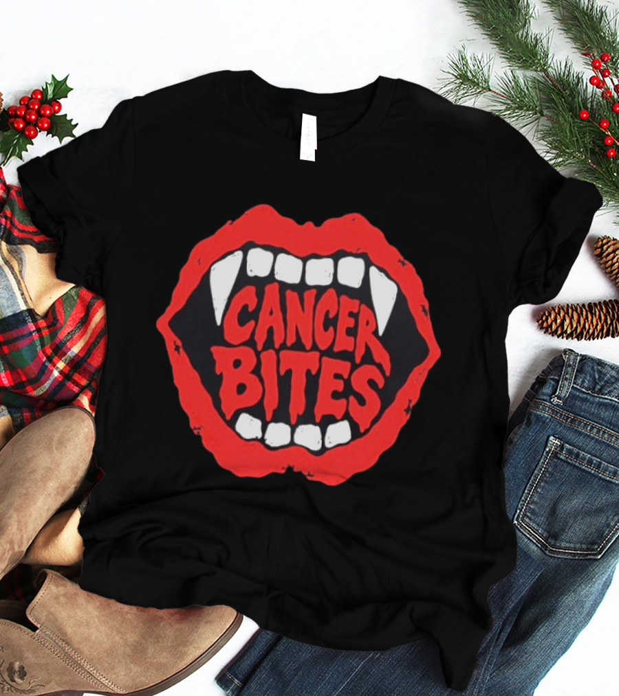 Cancer Bites Halloween Vampire Teeth 2026 T-Shirt