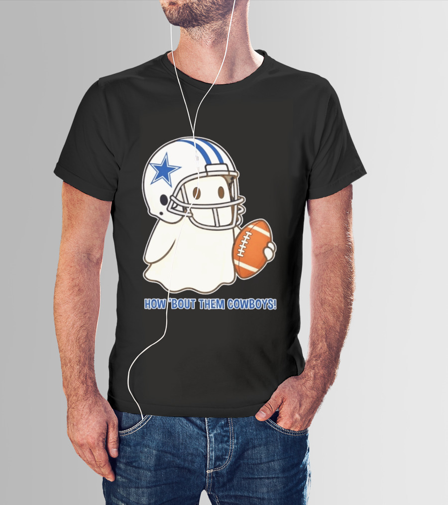 Dallas Cowboys How 'Bout Them Cowboys Halloween Ghost Football Star Helmet Football T-Shirt