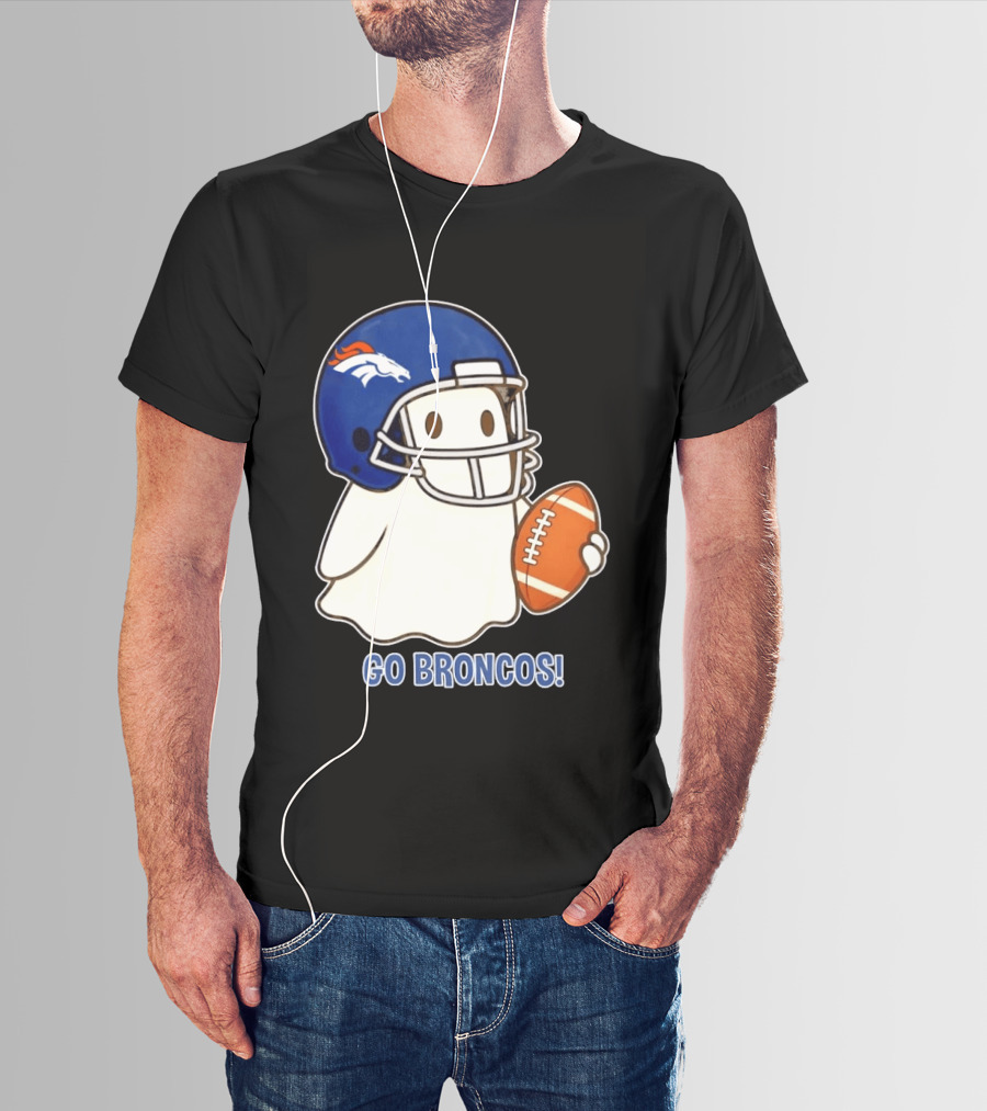 Denver Broncos Halloween Ghost Football Go Broncos T-Shirt