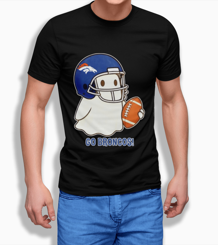 Denver Broncos Halloween Ghost Football Go Broncos T-Shirt