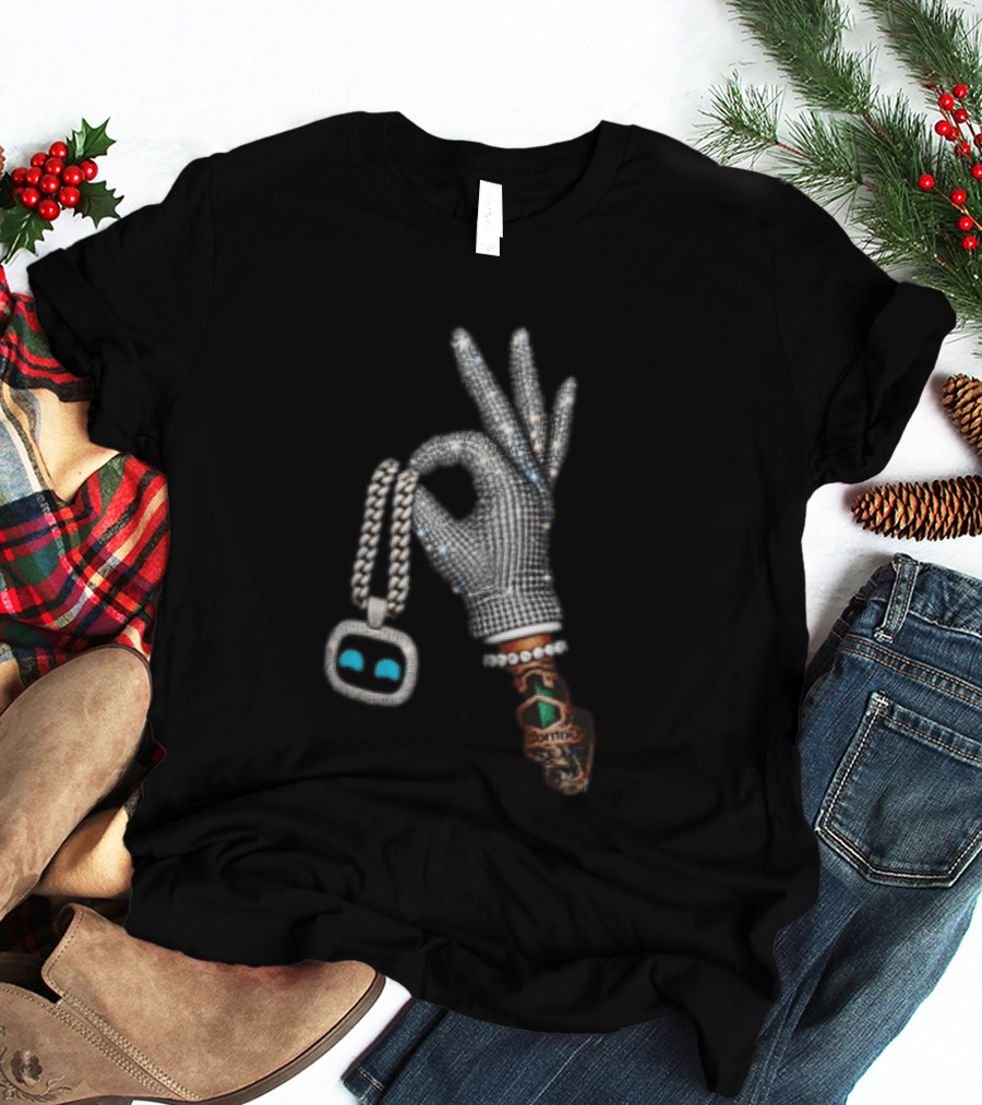 Ok Hand Diamond Glove Holding Sneaker Pendant Chain T-Shirt