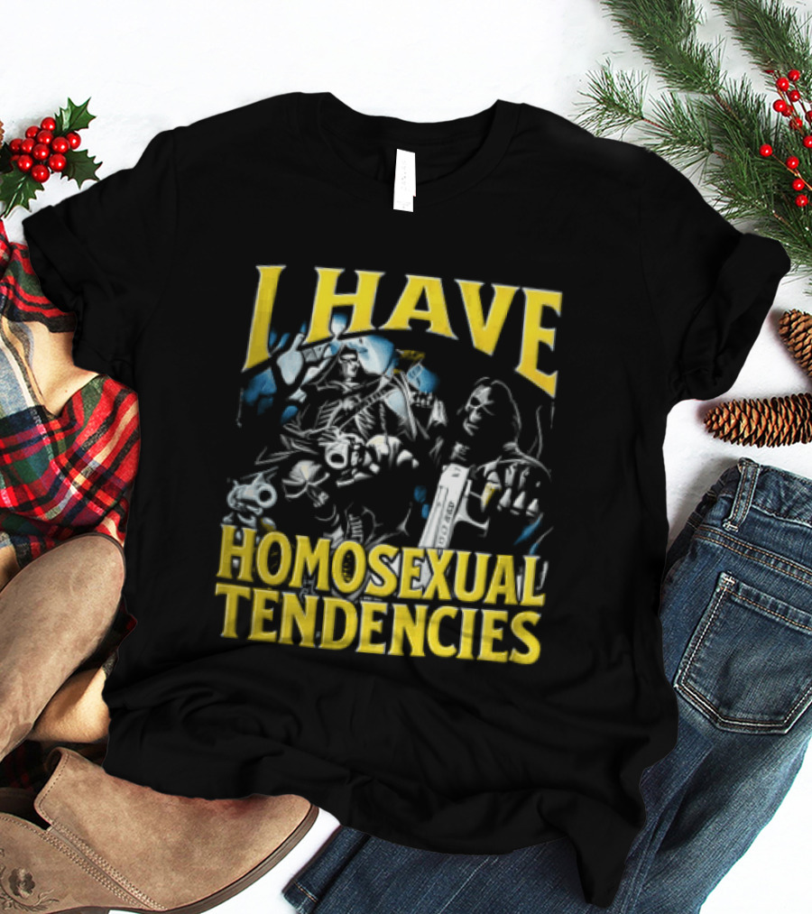 I Have Homosexual Tendencies Skeletons With Handguns Dark T-Shirt