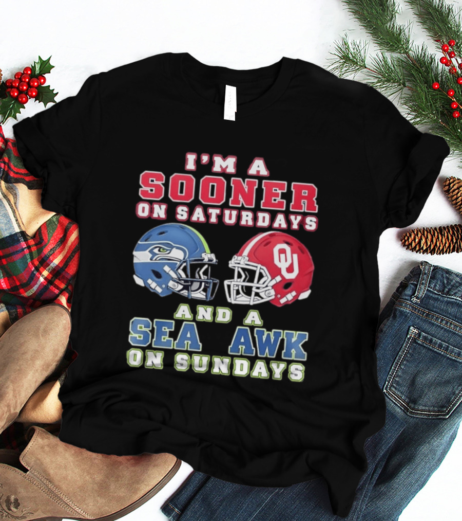 I'm A Sooner On Saturdays And A Seahawk On Sundays Football Helmet Fan Gear T-Shirt