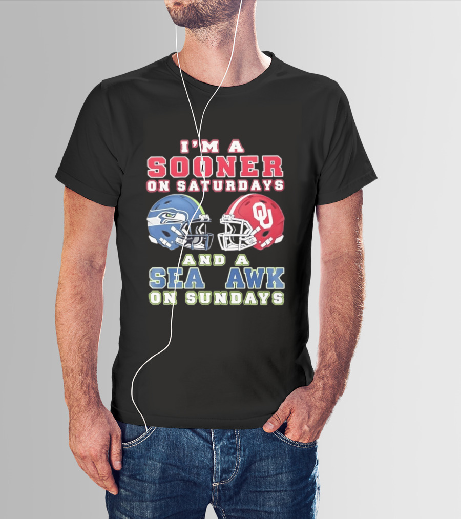 I'm A Sooner On Saturdays And A Seahawk On Sundays Football Helmet Fan Gear T-Shirt