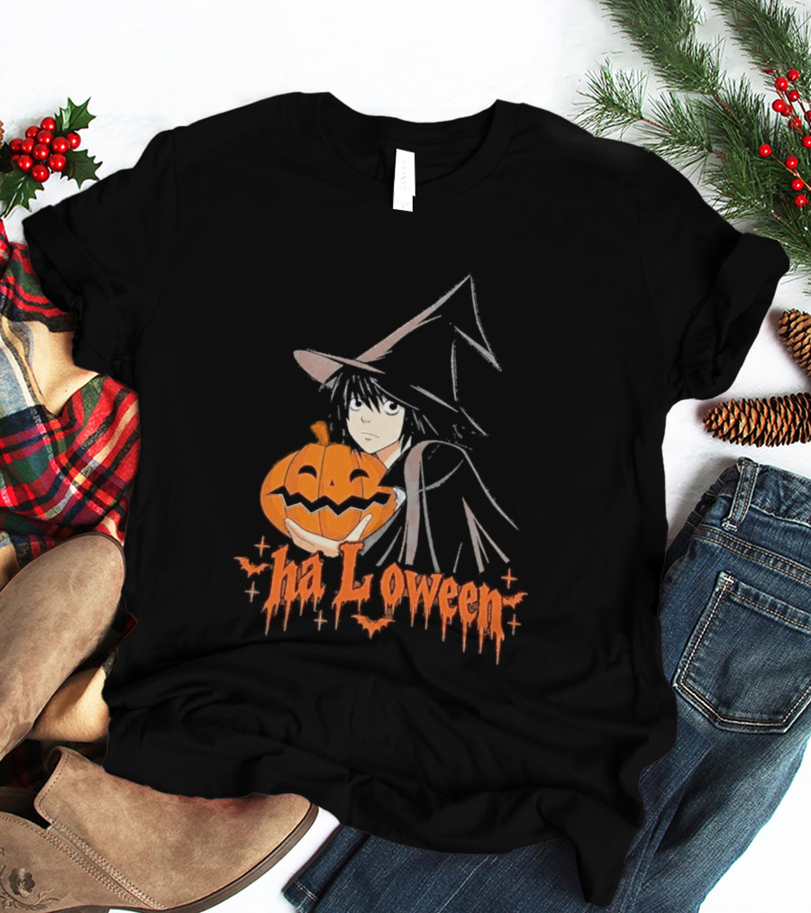 L Lawliet Witch With Pumpkin Halloween Death Note Anime T-Shirt