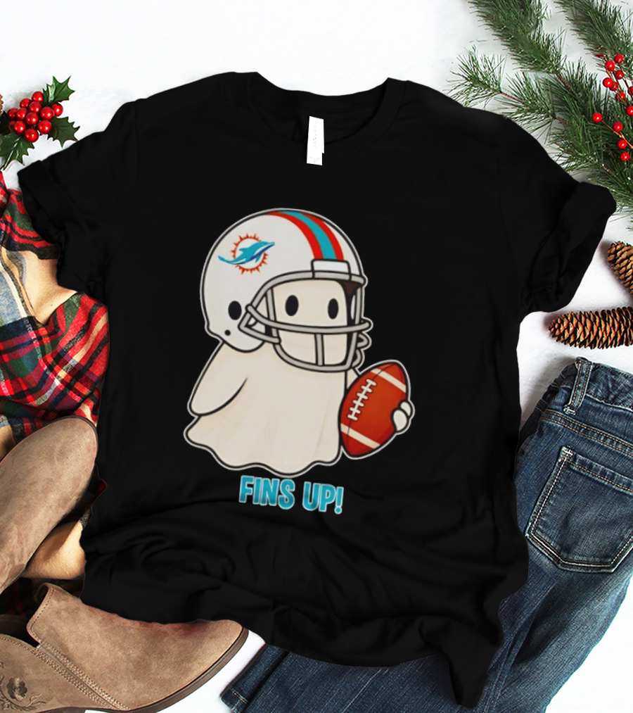 Miami Dolphins Ghost Fins Up Halloween 2026 Football Fan Gear T-Shirt