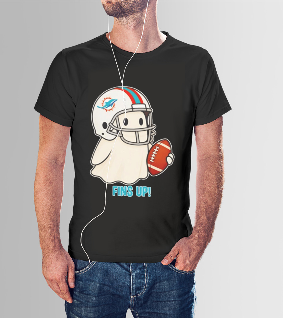 Miami Dolphins Ghost Fins Up Halloween 2026 Football Fan Gear T-Shirt