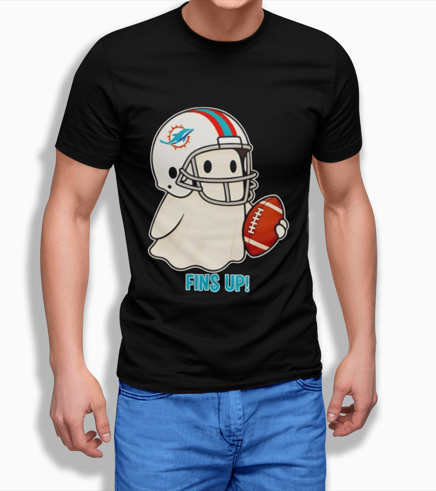 Miami Dolphins Ghost Fins Up Halloween 2026 Football Fan Gear T-Shirt
