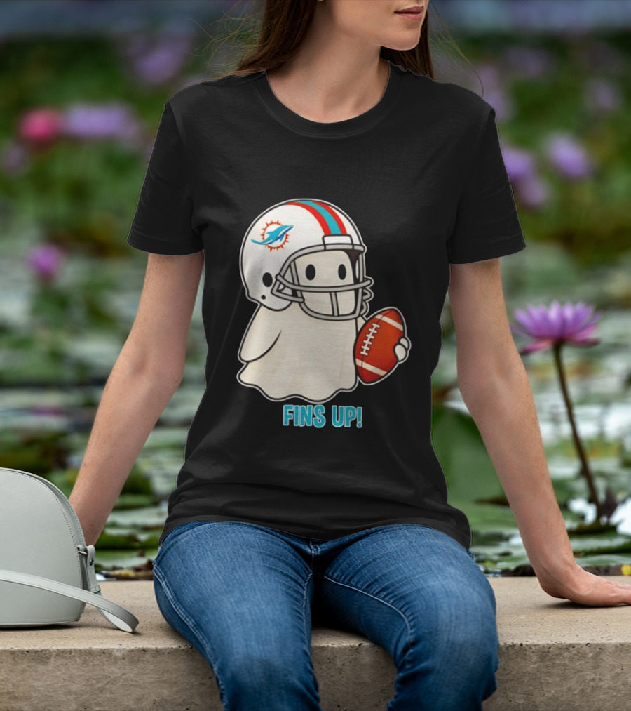 Miami Dolphins Ghost Fins Up Halloween 2026 Football Fan Gear T-Shirt
