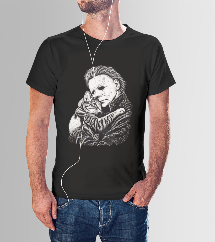 Michael Myers Hugging A Cat Halloween Horror Icon Halloween Cat Lovers T-Shirt