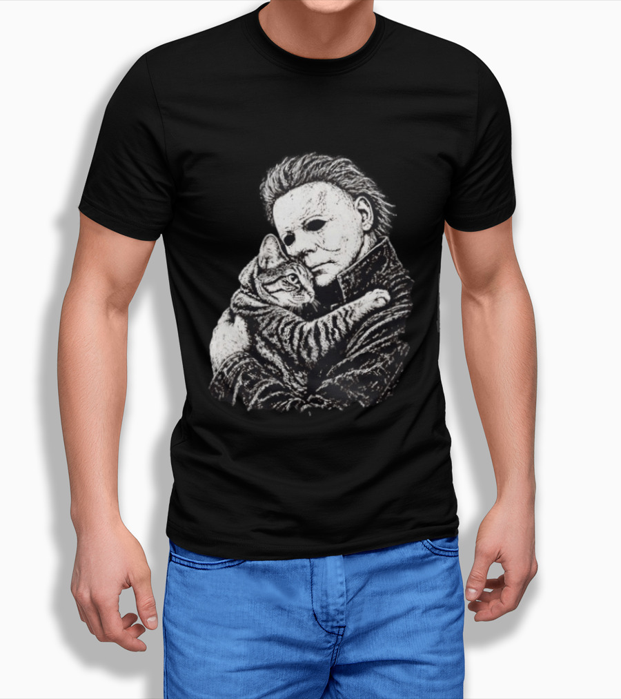 Michael Myers Hugging A Cat Halloween Horror Icon Halloween Cat Lovers T-Shirt
