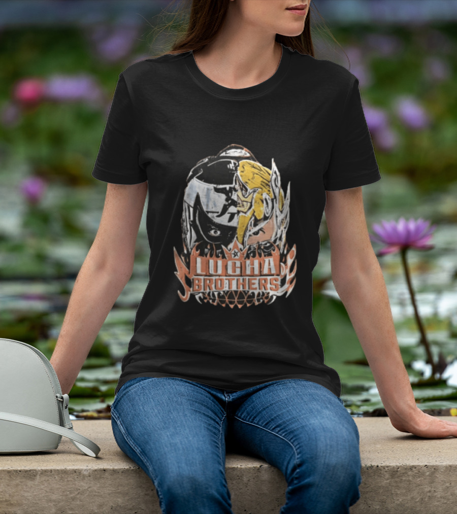Lucha Brothers Masked Wrestlers Flames T-Shirt