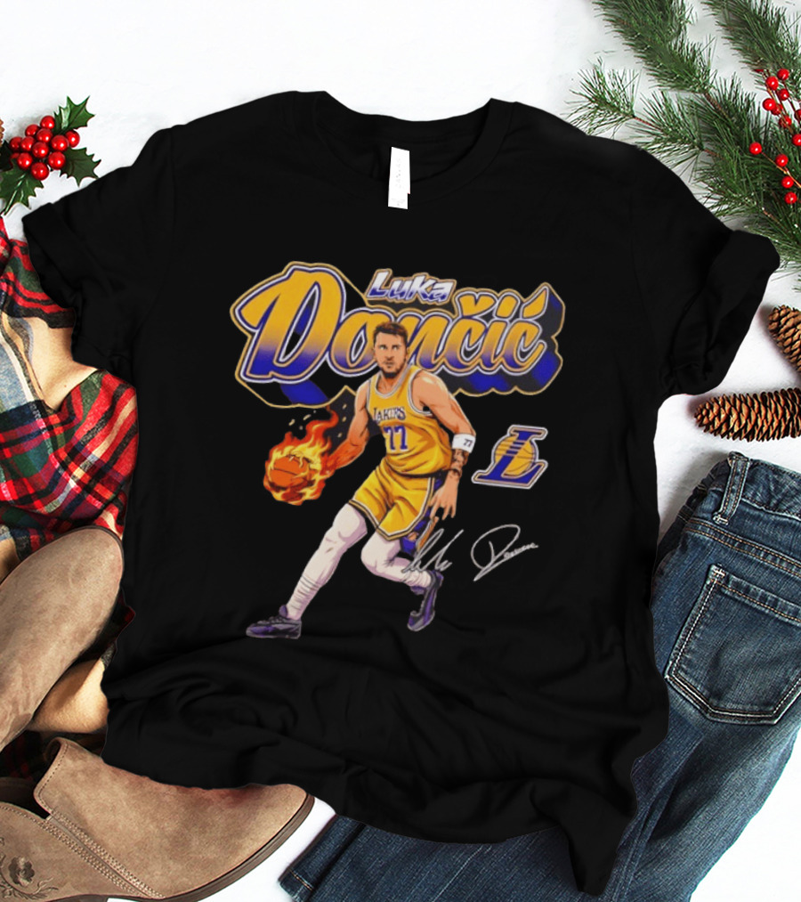 Luka Doncic Lakers 77 Signature Cursive T-Shirt