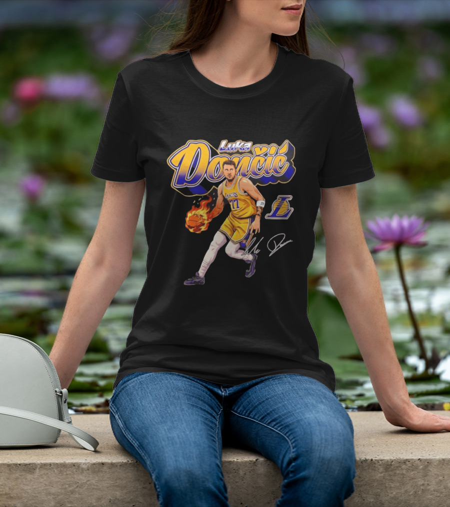 Luka Doncic Lakers 77 Signature Cursive T-Shirt