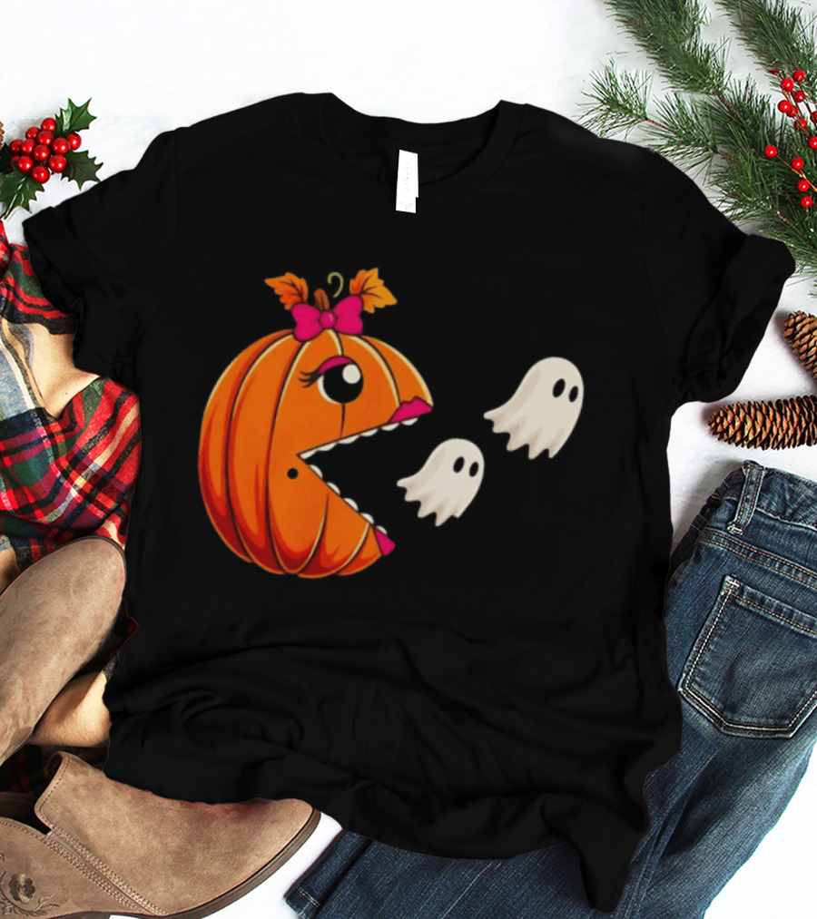Ms PacMan Pumpkin Ghosts Halloween T-Shirt