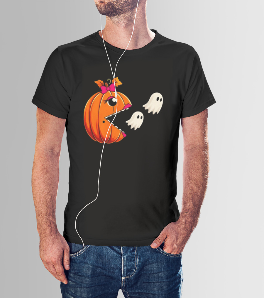 Ms PacMan Pumpkin Ghosts Halloween T-Shirt