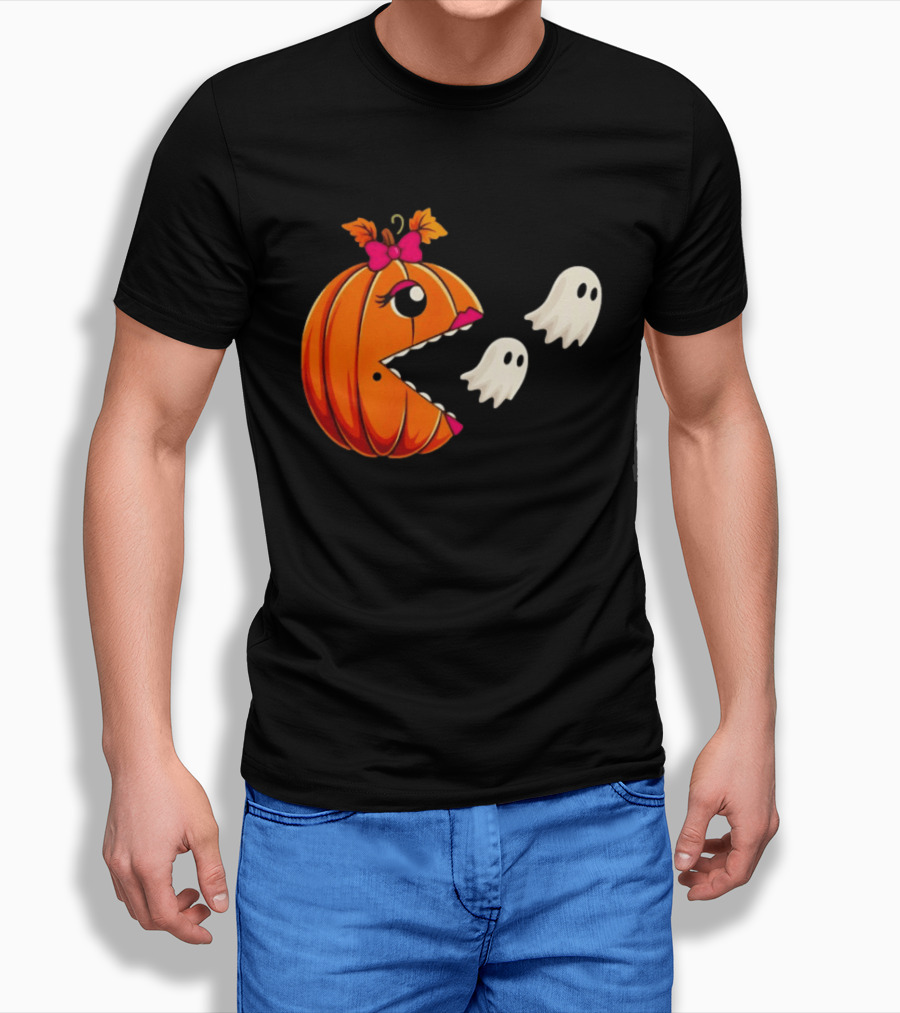 Ms PacMan Pumpkin Ghosts Halloween T-Shirt