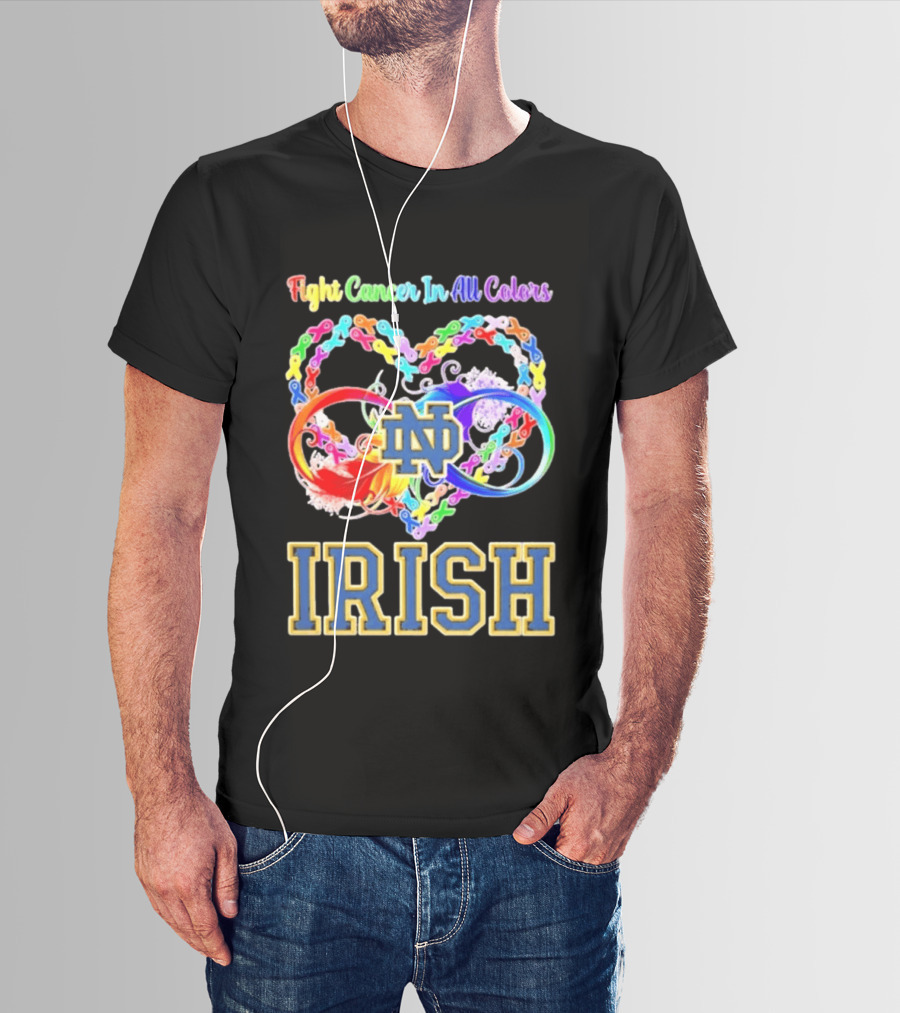 Fight Cancer In All Colors Notre Dame Irish Cancer Awareness Ribbon Heart T-Shirt