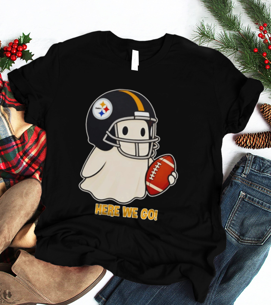 Pittsburgh Steelers Halloween Ghost Football Here We Go 2026 T-Shirt