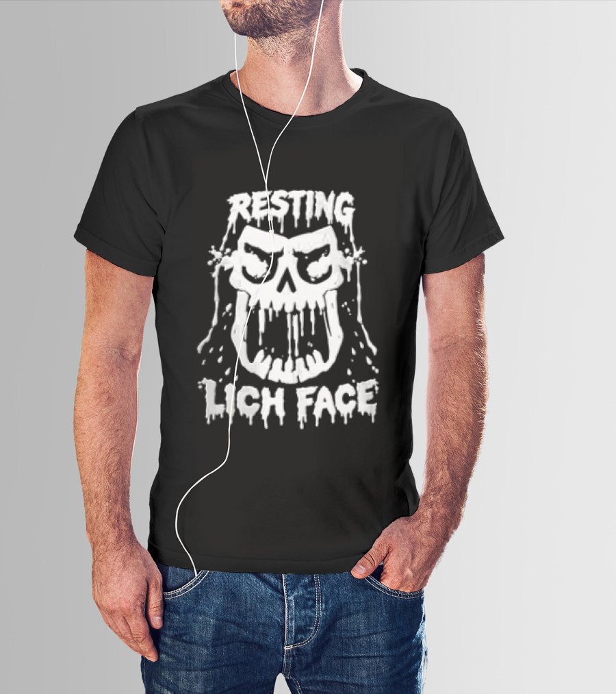 Resting Lich Face Dripping Skull White Ink T-Shirt